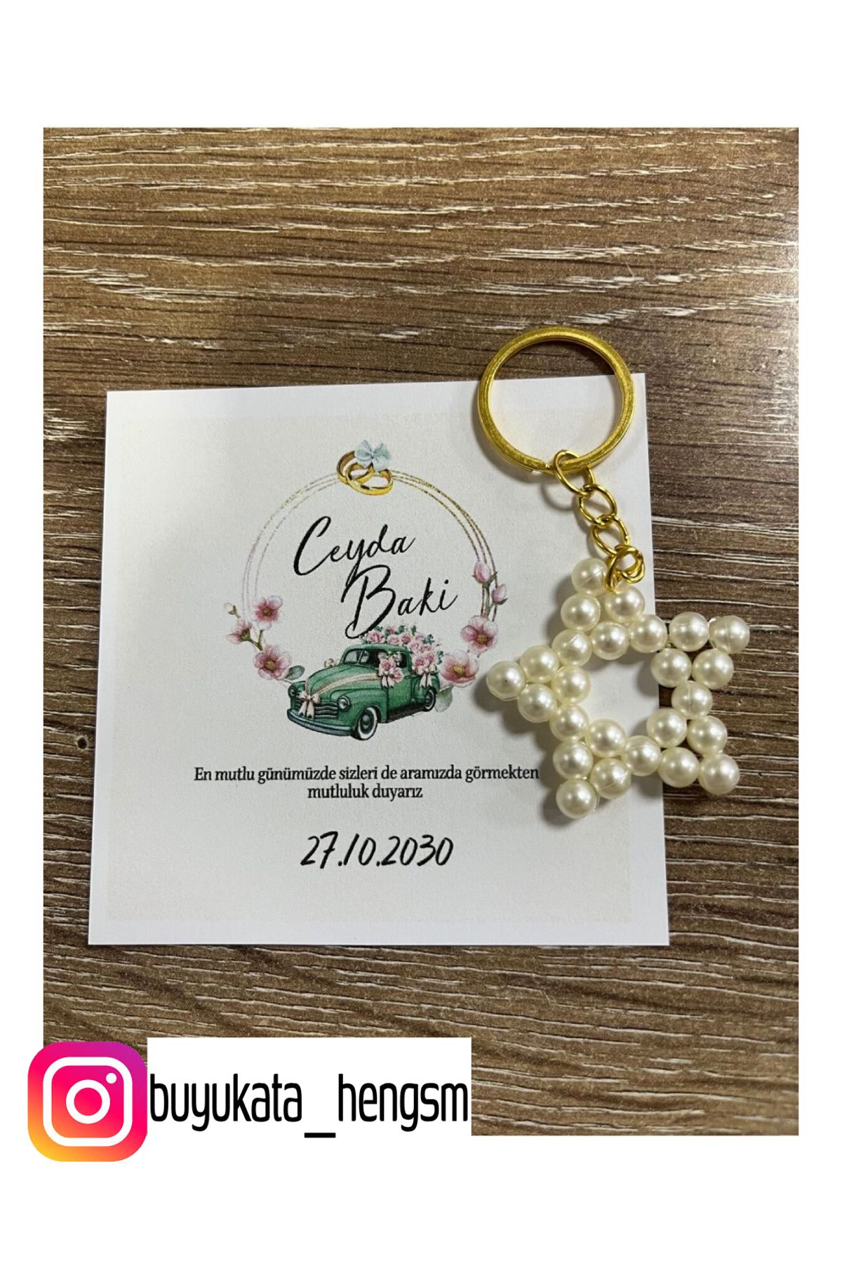 HEN GSM kisisellestirilebilir kart 15 adet inci yıldız anahtarlık nikah düğün kına nişan sünnet hafizlik