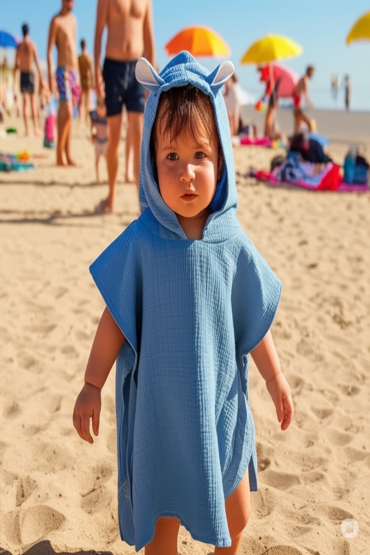 TEGA Bebek Panço 4 Katlı Müslin %100 Pamuk Kapşonlu Kulak Detaylı Plaj & Banyo Havlusu fotoğrafı 2 (önizleme)