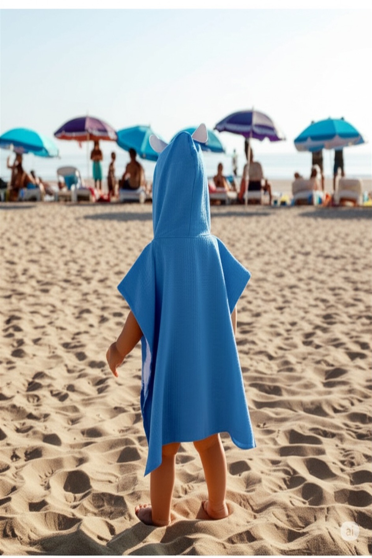 TEGA Bebek Panço 4 Katlı Müslin %100 Pamuk Kapşonlu Kulak Detaylı Plaj & Banyo Havlusu fotoğrafı 4 (önizleme)