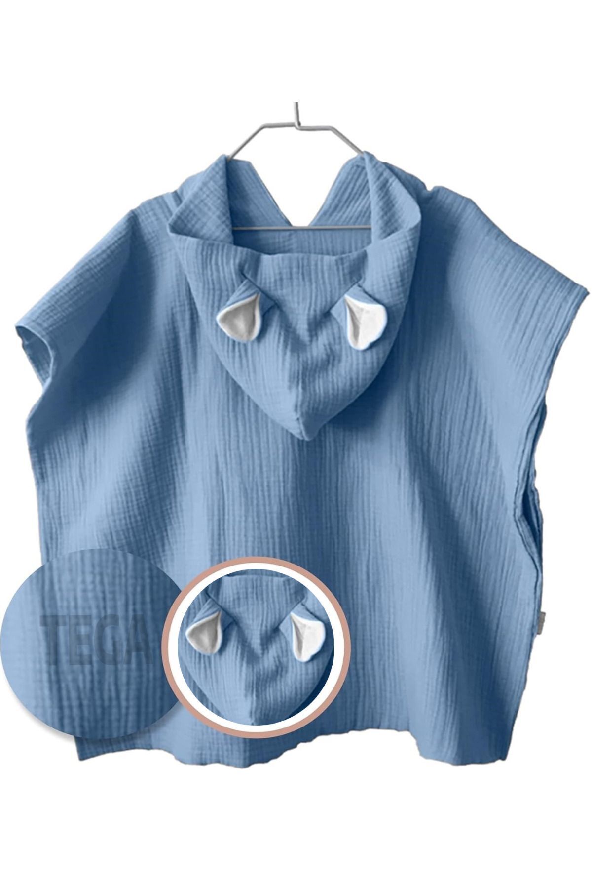 TEGA Bebek Panço 4 Katlı Müslin %100 Pamuk Kapşonlu Kulak Detaylı Plaj & Banyo Havlusu fotoğrafı 5 (önizleme)