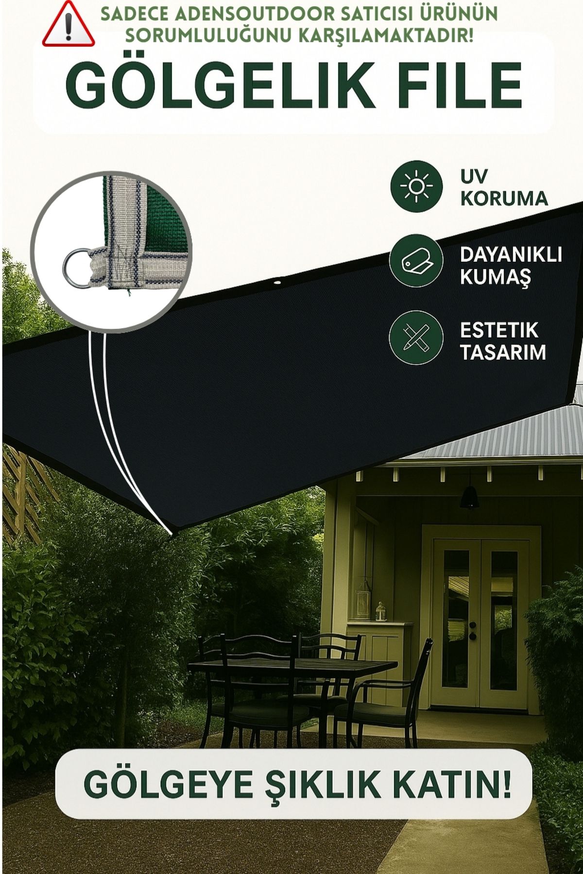ADENSOUTDOOR 4X6 Metre Gölgelik Branda File Bahçe,yazlık,teras ve Açık Alanlarınız Için (%95 Sıklığında Jüt File)