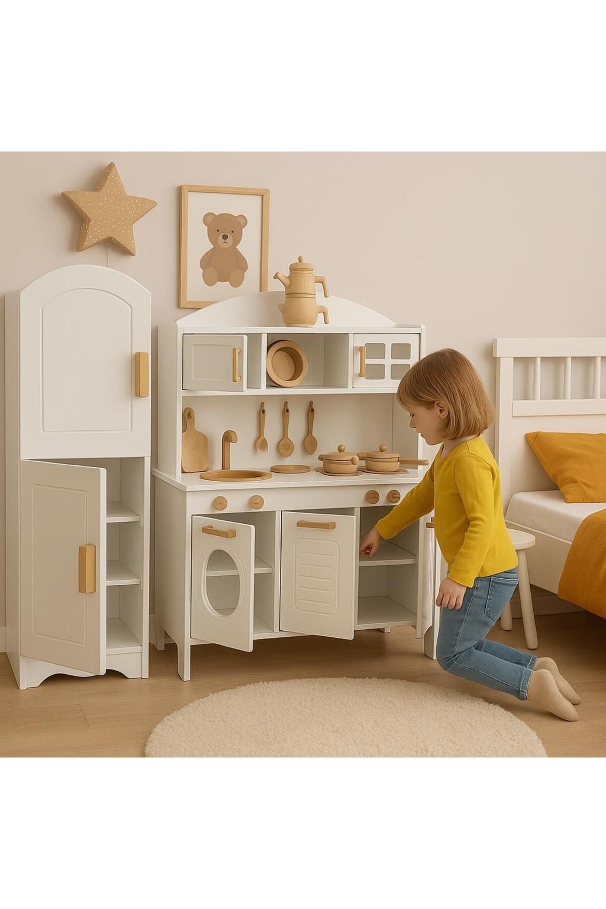 Genel Markalar özka boyalı buzdolaplı mutfak seti(14 parça servis eti ve tençere ve tava seti hediyeli)