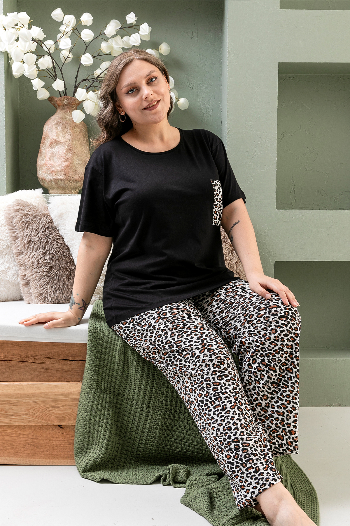 Nisanca  %100 Pamuk Büyük Beden 3 Parça Kadın Pijama Takımı - Görsel 3