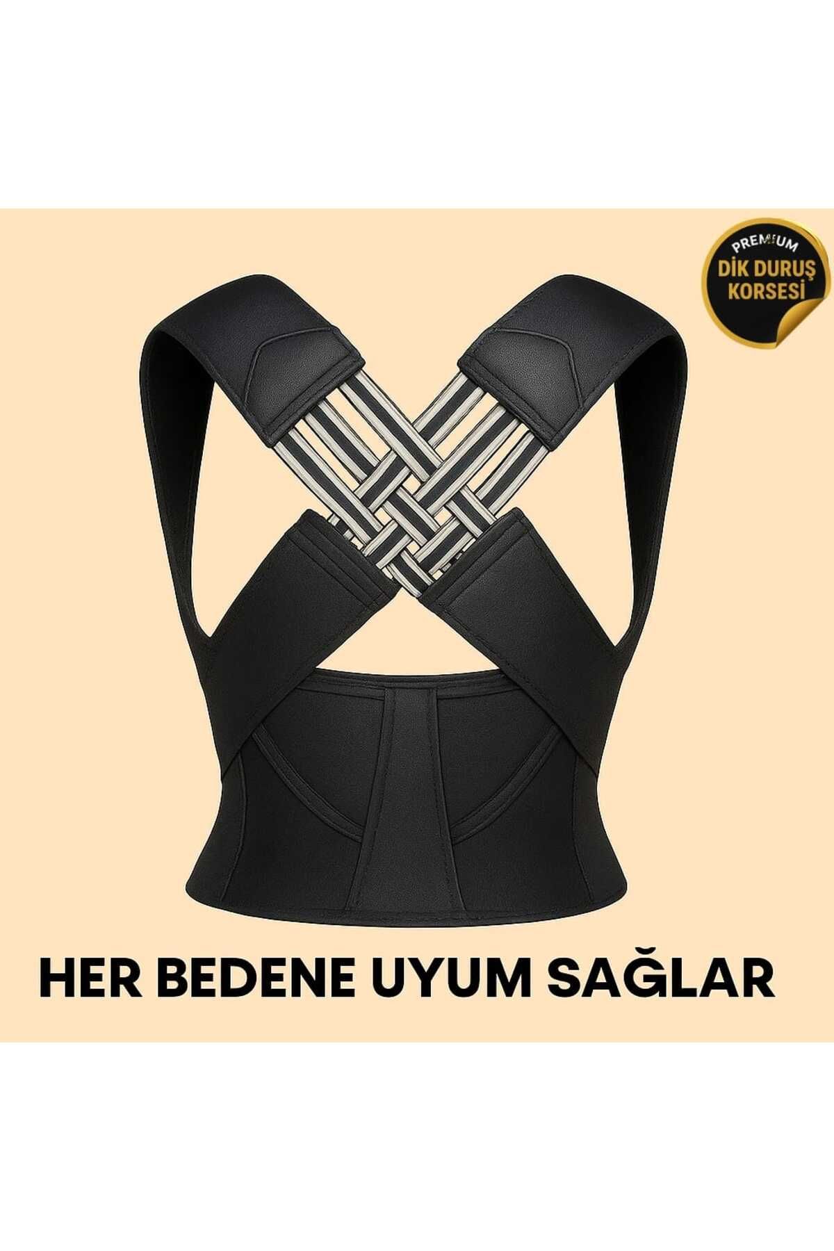 İVK GRUP 1 Adet Premium Model Dik Duruş ve Kamburluk Giderici Medikal Sırt-Bel Korsesi Siyah Renk