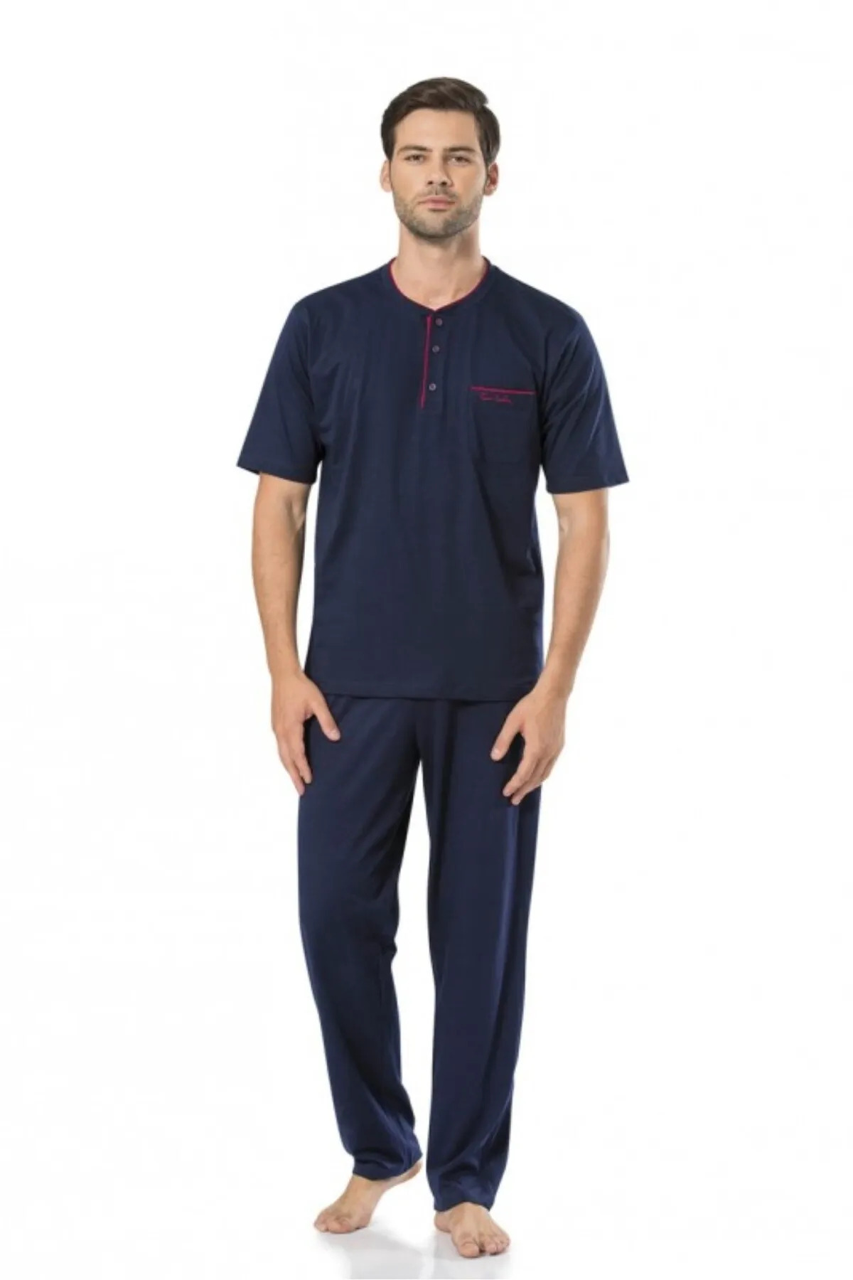 ست پیژامه مردانه راسته فاق نرمال آستین کوتاه | پیر کاردین Pierre Cardin 5.SO.3.WE.7.TO.0.P.C.C - تصویر 2
