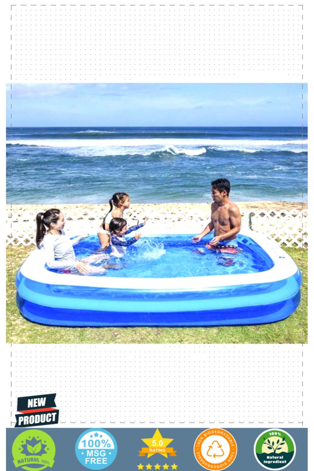 OMZ-Inflatable Pool Blue Rectangular Pool 201 X 150 X 51 cm Sea Pool Garden Pool 7