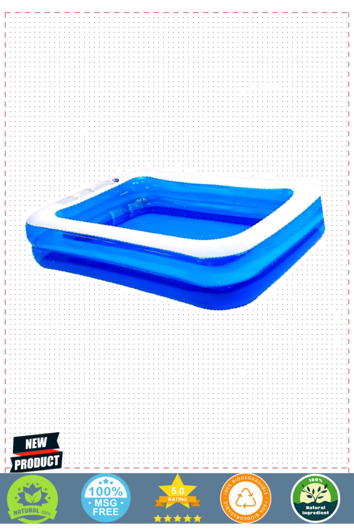 OMZ-Inflatable Pool Blue Rectangular Pool 201 X 150 X 51 cm Sea Pool Garden Pool 5