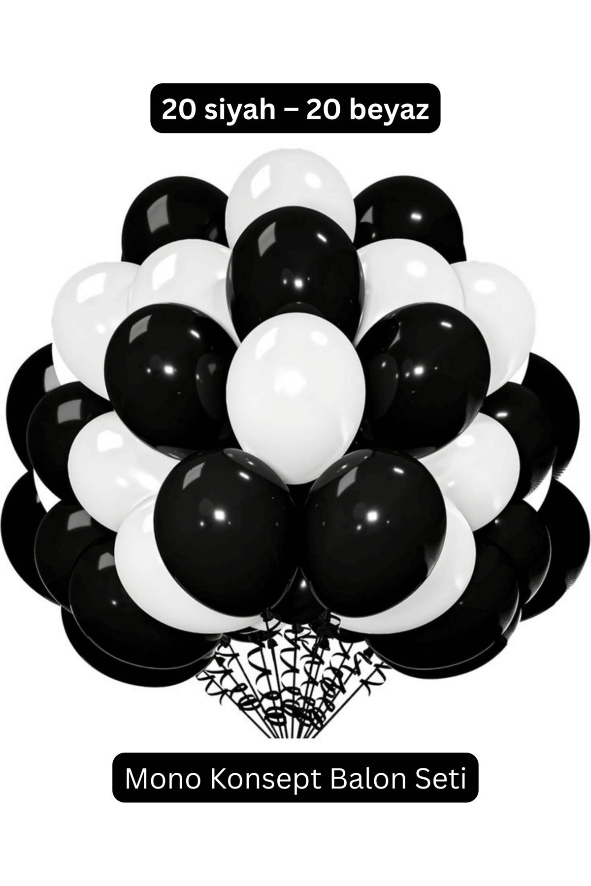 Bunloon Pastel Siyah & Beyaz Balon Seti | 12 İnç 20’li Kontrast Dekor
