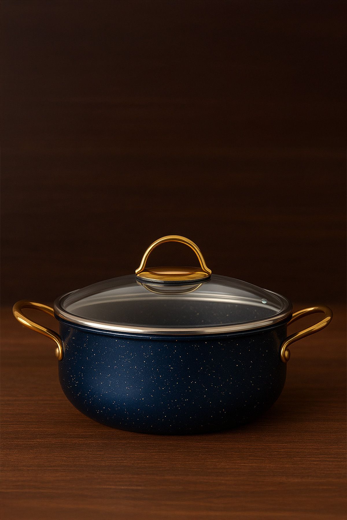 YUNUSOĞLU HOME 30 cm Derin Granit Tencere – 7.5 Litre, Gold Metal Kulplu, Alüminyum Tabanlı, Cam Kapaklı