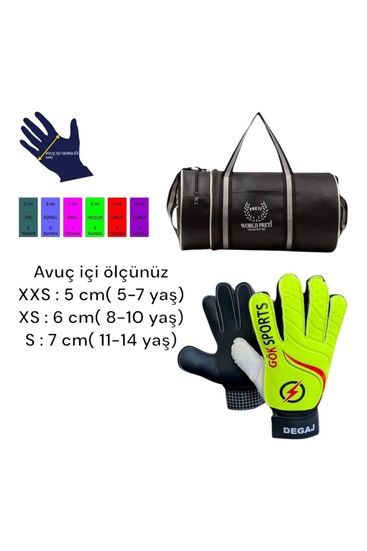 Gök Sports Çocuk Kaleci Eldiveni Bilek Bandajlı Goalkeeper Kidz Eldiven Silindir Spor Çanta Seti