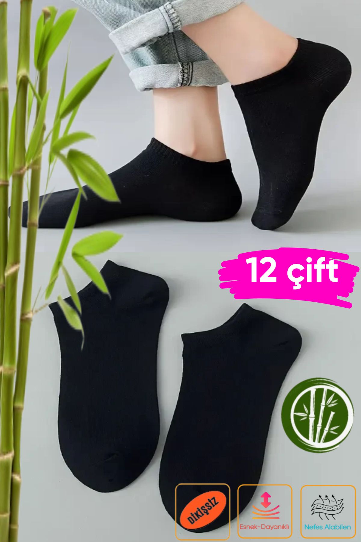 Esinti Kadın Bambu Görünmez Sneakers Çorap 12 Çift | Dikişsiz, Kokulu, Yumuşak