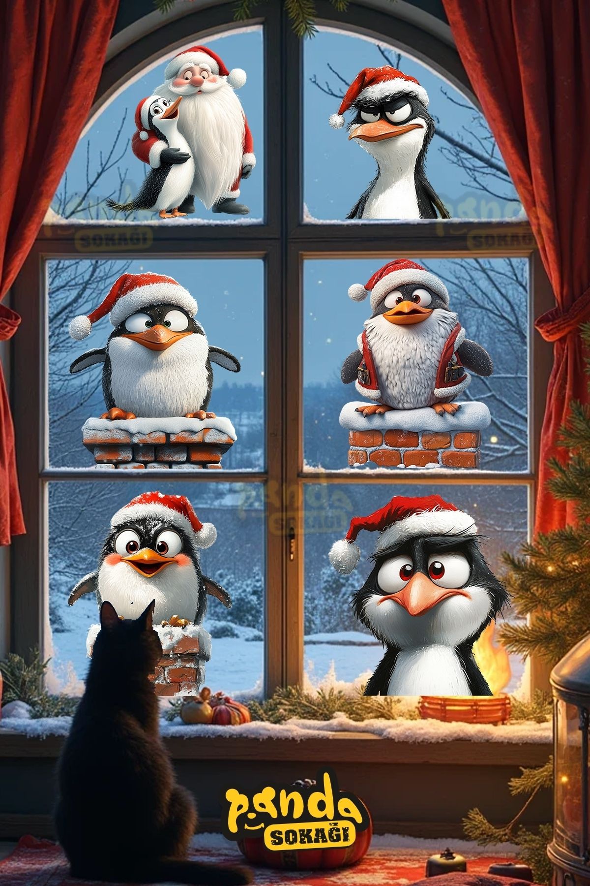 PANDA SOKAĞI Yılbaşı Penguenler ve Arkadaşları Komik Sticker Seti, Yılbaşı Penguenler