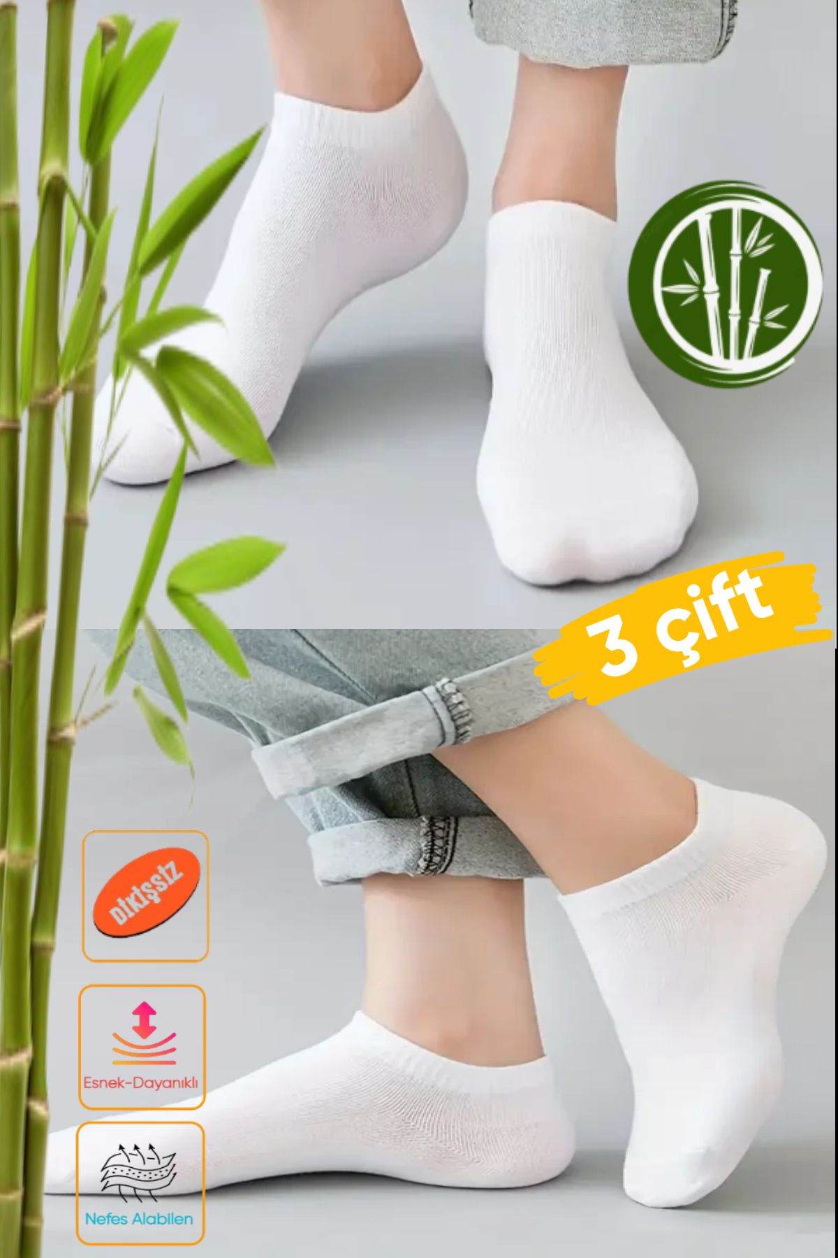 Esinti Kadın Bambu Görünmez Sneakers Çorap 3 Çift | Dikişsiz, Kokulu, Yumuşak