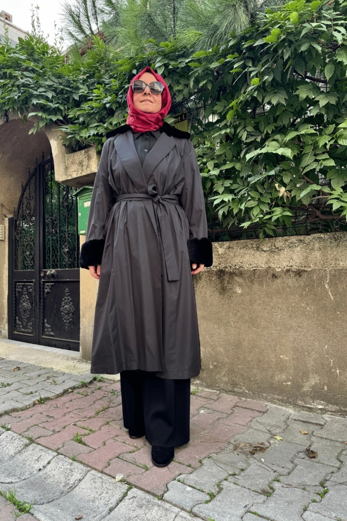 MISS DALIDA Kürklü Triko Astarlı Trençkot Siyah T25K-8005 - Fiyatı