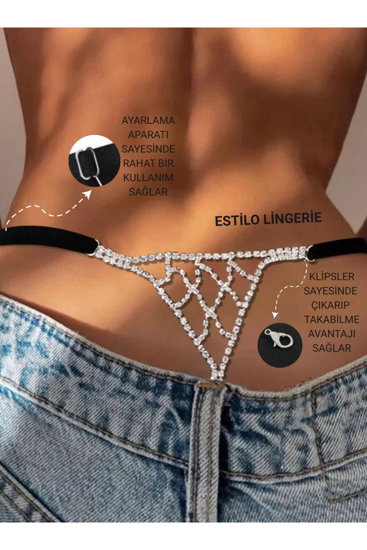 Gold Aksesuarlı Beli Ayarlanabilir Aksesuarli Brazilian Külot Brazilian Tanga Taşli String