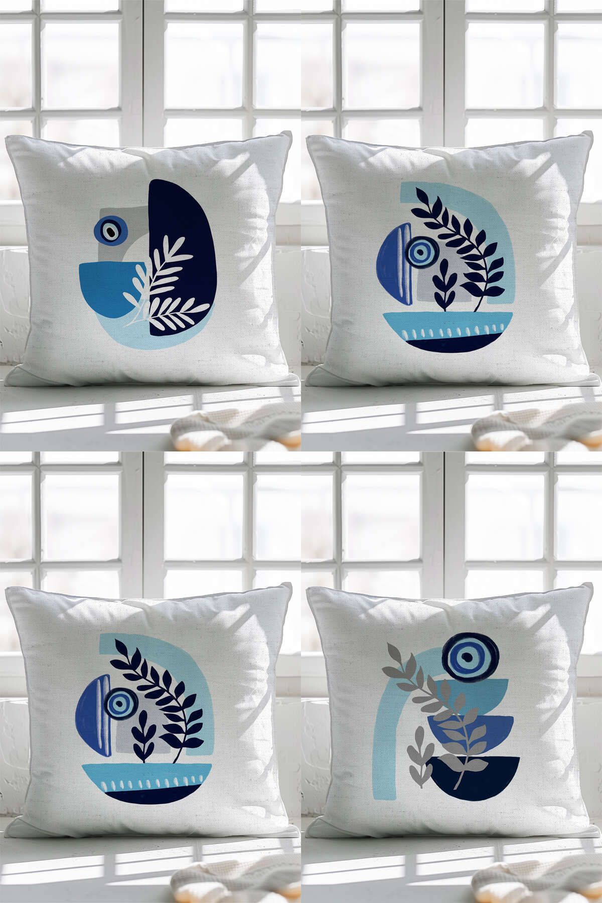 Cango Home-Fresh Evil Eye Bead Patterned Modern Blue One Side Printed Throw Pillow Pillow Case Set 4Kmbs331 2
