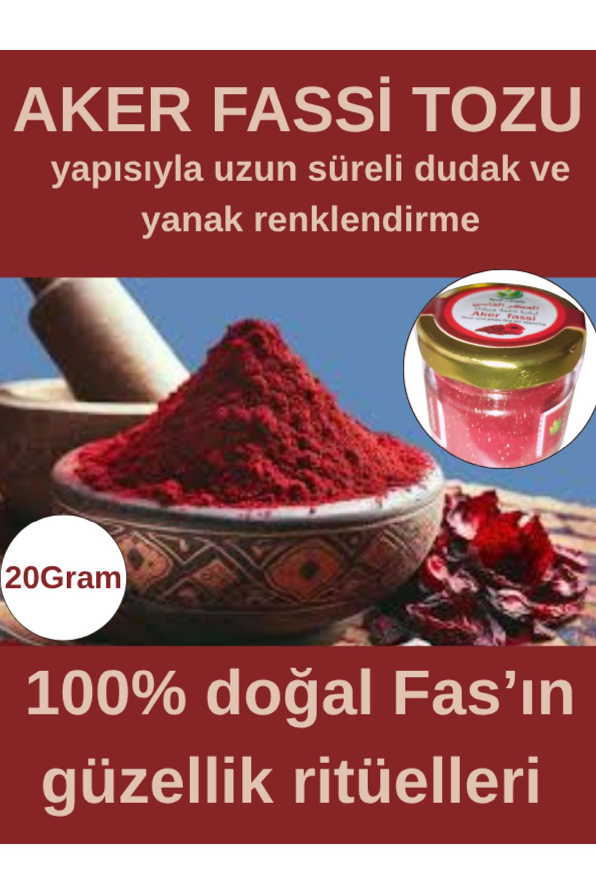 VİSKOYAT Fas 100% Doğal Akkar Fassi Tozu Vücut Ve Cilt Aydınlatıcı , Renklendirici Ve Bakımı 20 gram