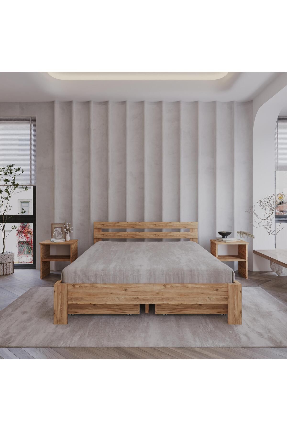 RENAZZO 4 Çekmeceli Letto Atlantik Mdf Set Karyola | Tek Ve Çift Kişilik Yatak Uyumlu, Kolay Kurulum