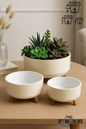 ToXA 3 Boy Plastik Aranjman Saksı Seti Menekşe Sukulent Saksısı Set