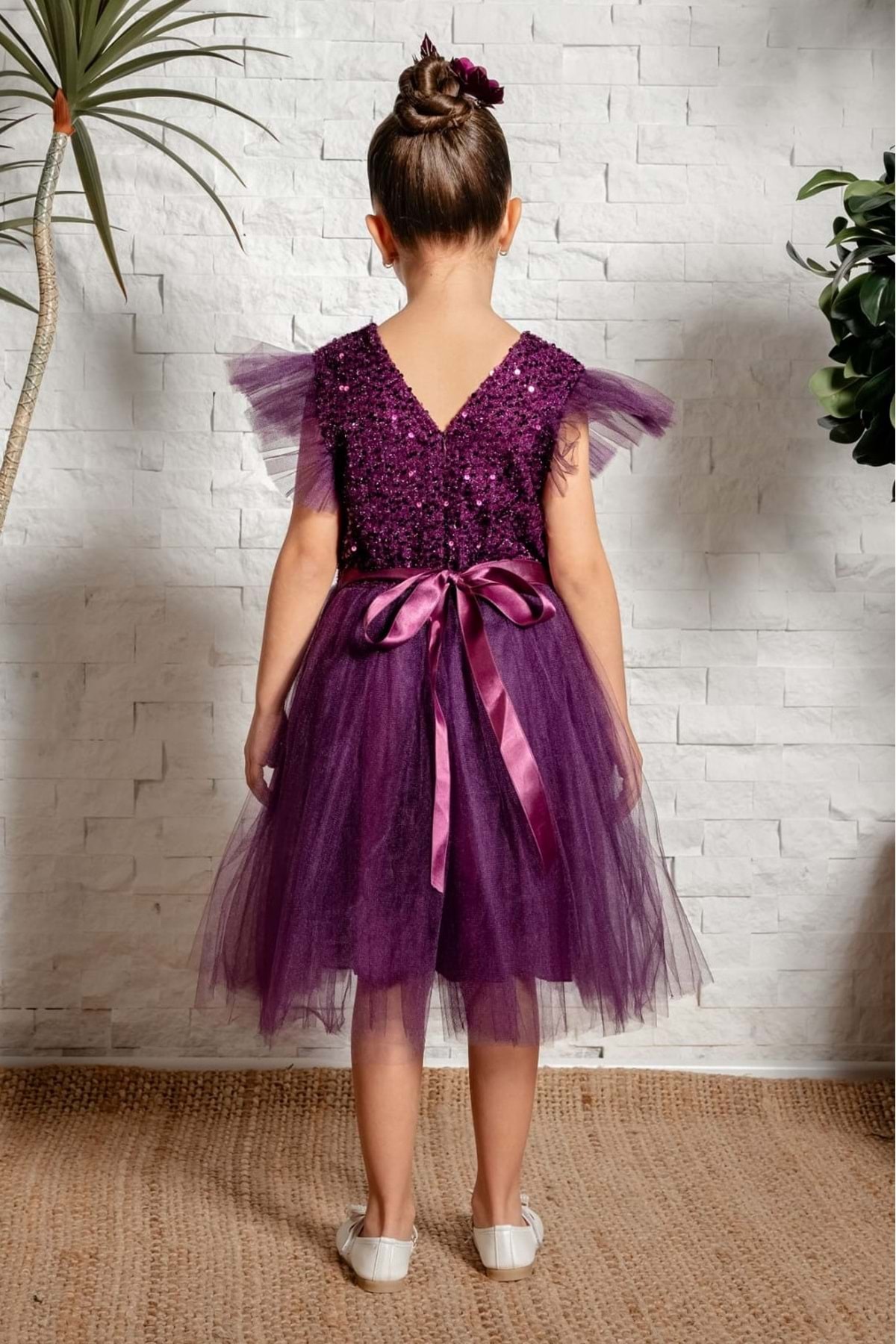 Mnk Baby&Kids Tüllü Kız Çocuk KPL Elbise MNK0526 MÜRDÜM fotoğrafı 4 (önizleme)