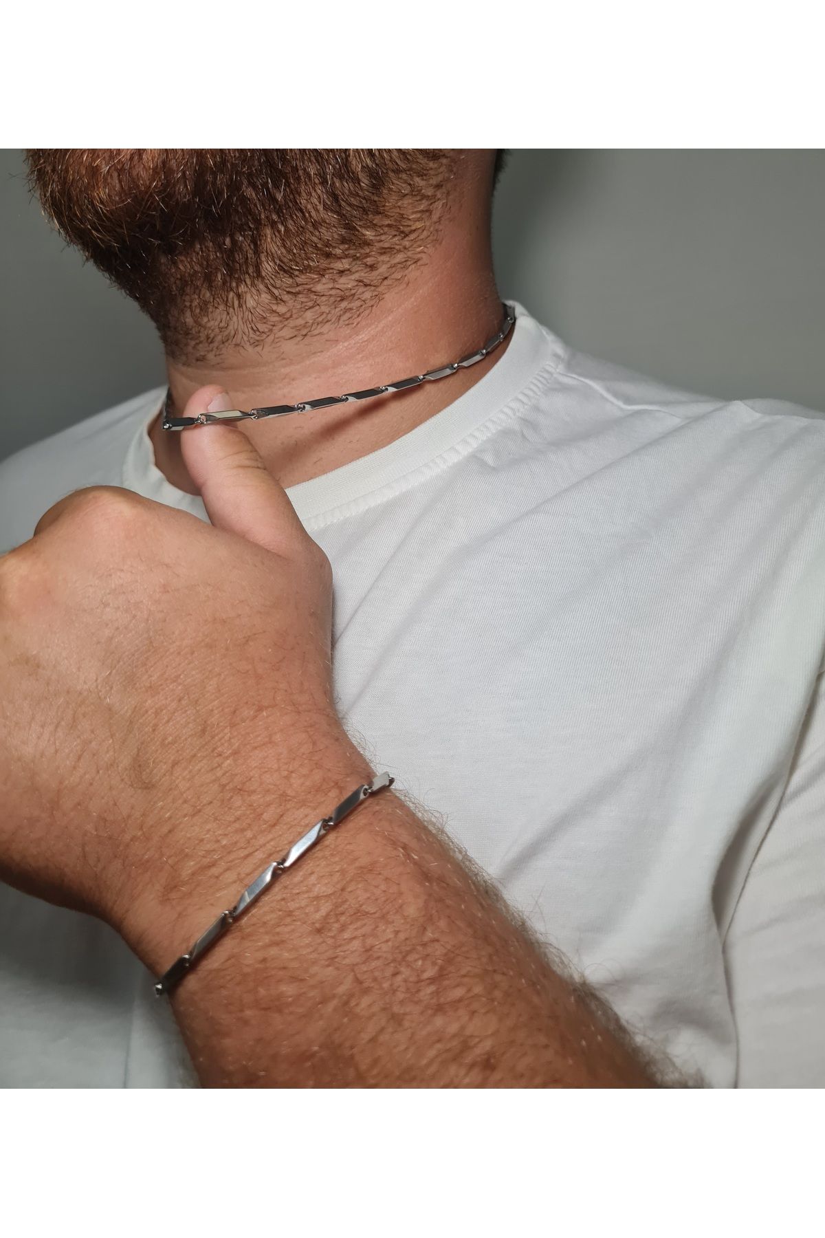 ZEYM Gümüş Renk Çelik Erkek Kolye & Bileklik Seti – Zamansız Şıklık