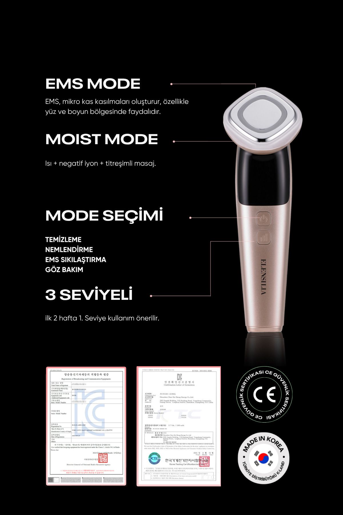 ماساژور صورت دستگاه مراقبت از پوست شیشه ای کره 4 MODE ELENSILIA همه در یک ابزار زیبایی ELENSILIA