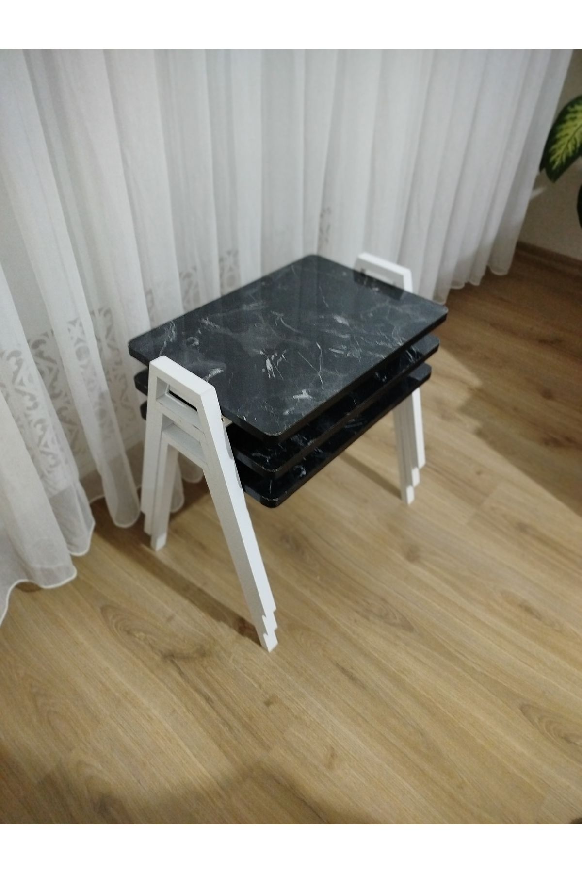 GÜVENÇ Zigon Sehpa 3'Lü Mermer Desenli Tepsi Model