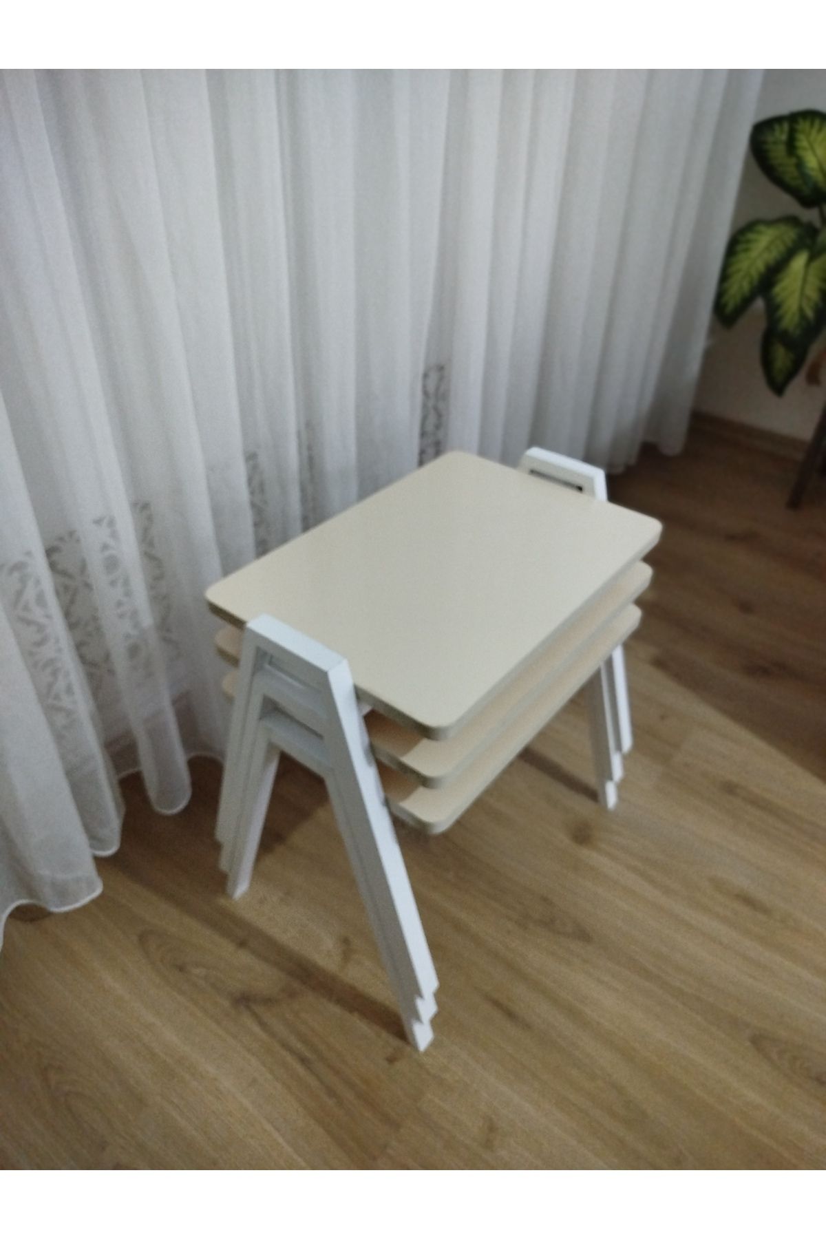GÜVENÇ Zigon Sehpa 3'Lü Krem Tepsi Model