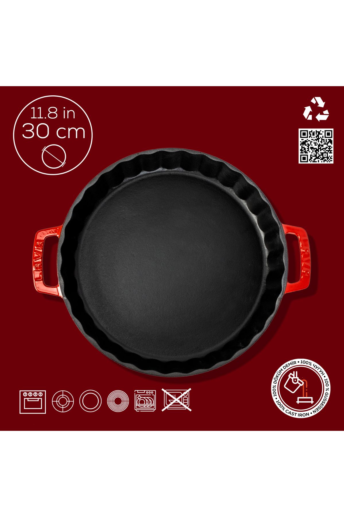 Lava-Cast Round Rosto and Oven Tray Cast Iron Solid Double Handle Diameter(Ø)30cm 4