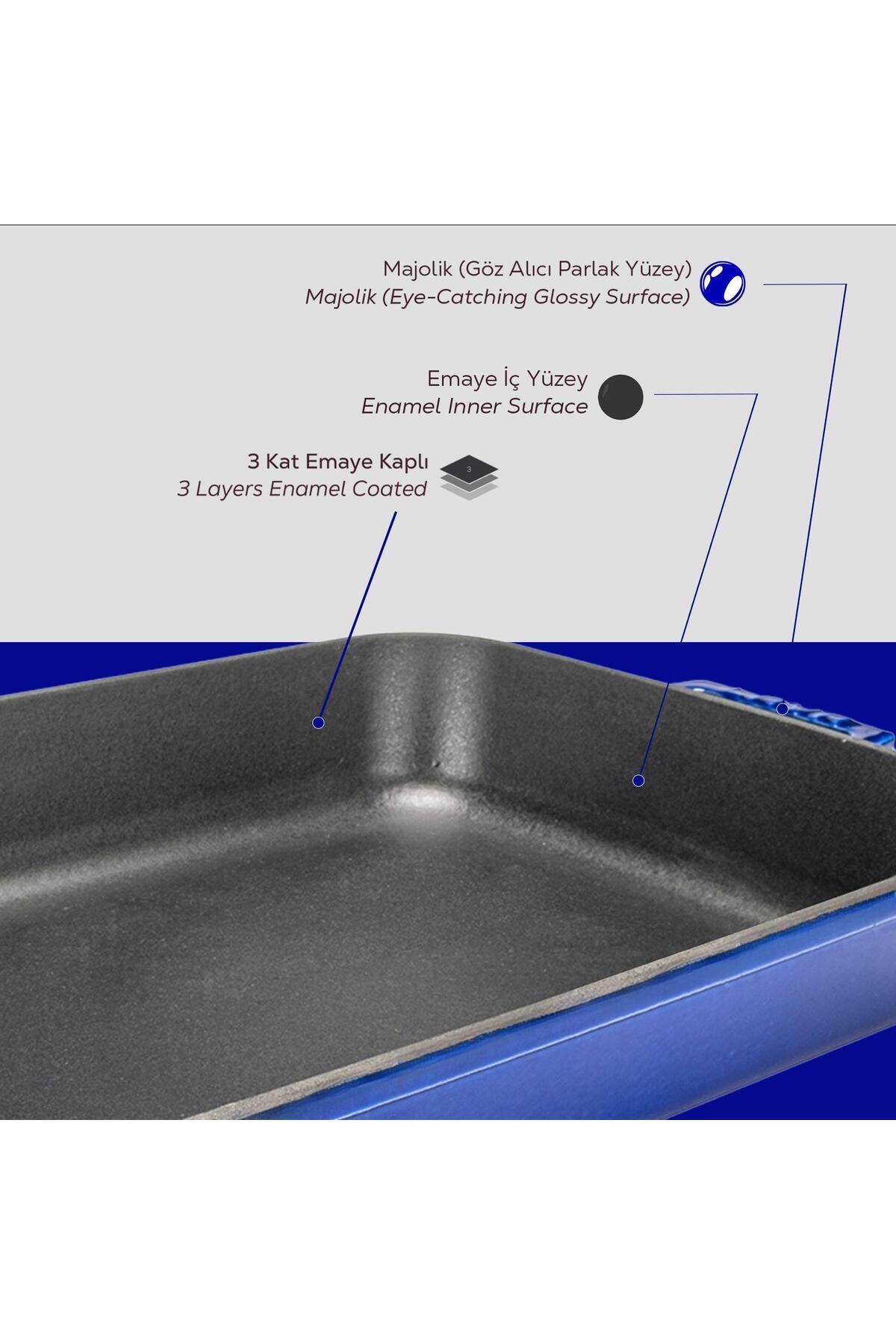 Lava-Cast Rectangular Rosto and Oven Tray Cast Iron Solid Double Handle Premium Series Size 26x 6