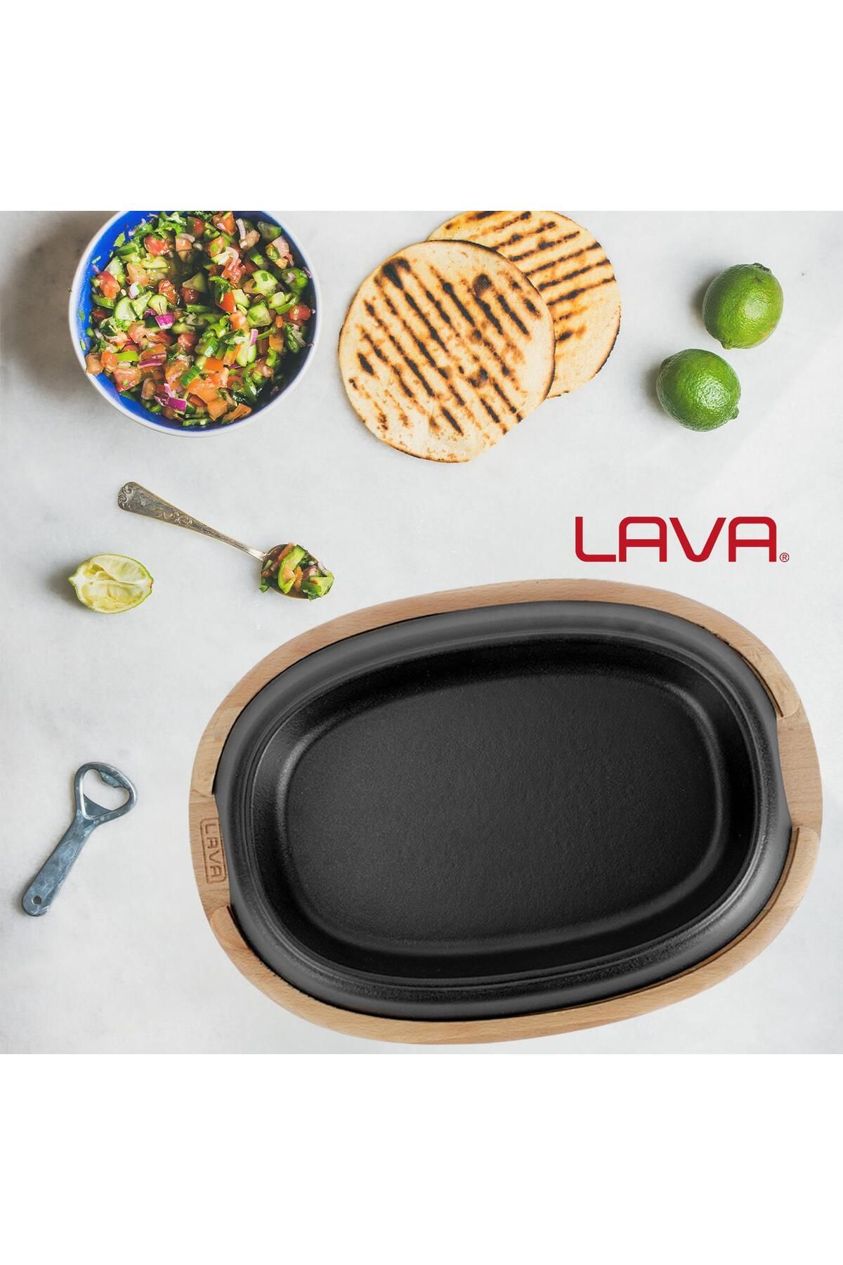 Lava-26X19Cm Cast Oval Fajita Plate - Beech Serving Wood 5