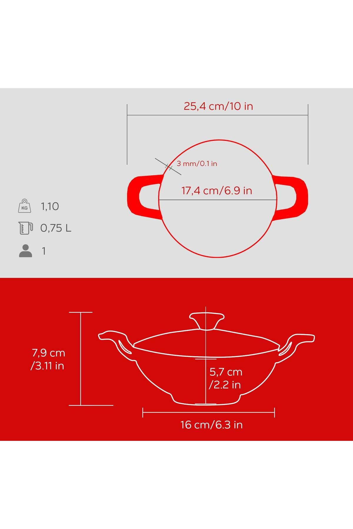 Lava-Cast Mini Wok with Solid Handle and Glass Cover Edition Series Diameter(Ø)16cm 6