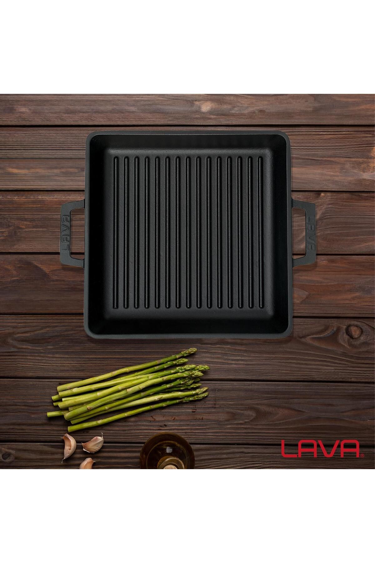 Lava-Cast Square Grill Pan Cast Iron Solid Double Handled Dimension 26x26cm. 7