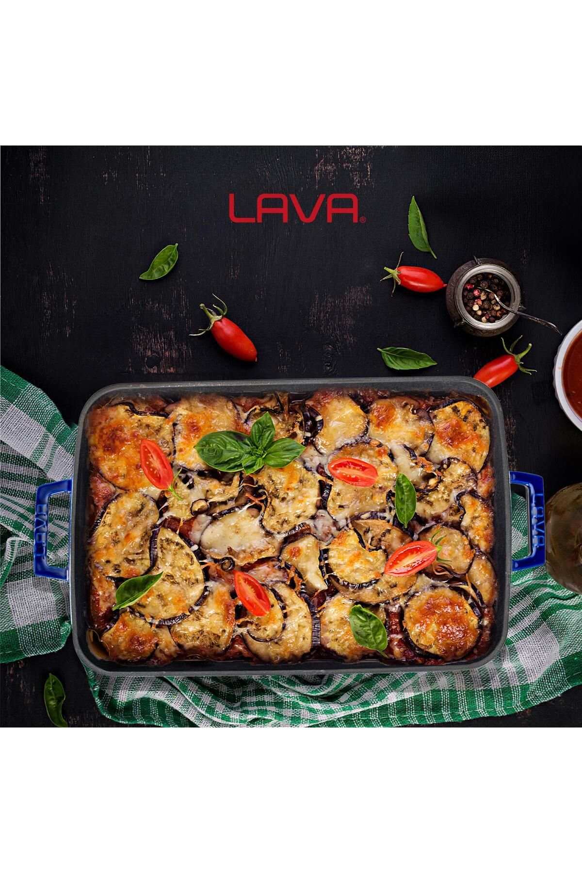 Lava-Cast Rectangular Rosto and Oven Tray Cast Iron Solid Double Handle Premium Series Size 26x 7