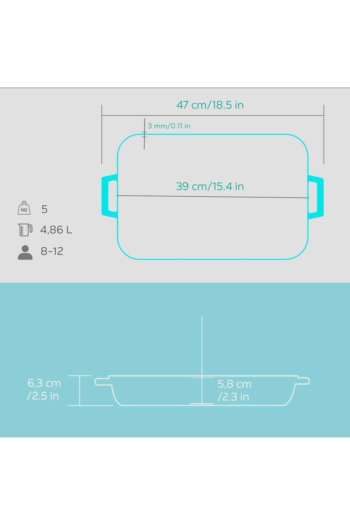 Lava-Cast Rectangular Rosto and Oven Tray Cast Iron Solid Double Handle Spring Series Size 26x4 5
