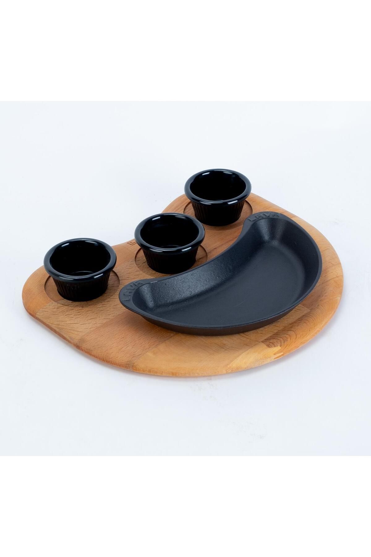 Lava-10X20Cm Measuring Cast Kidney Form Fajita Beech Serving Wood - Including Sos Cups 1