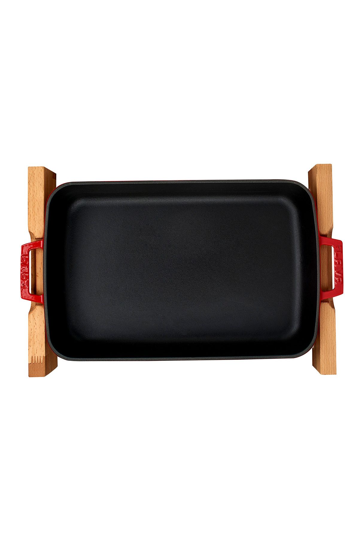 Lava-Cast Rectangular Rosto and Baking Tray Beech Serving Wood Cast Iron Solid Double Handle Size 3