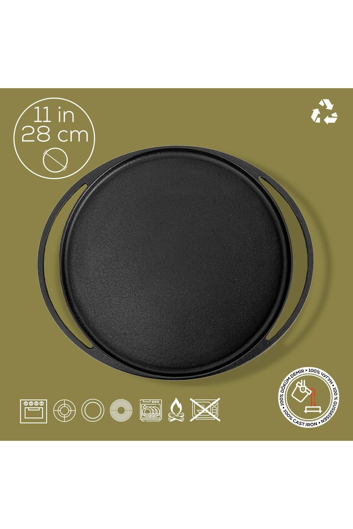 Lava-Cast Round Pizza Crepe Pancake Pan Cast Iron Solid Double Handle Diameter(Ø)28cm 4