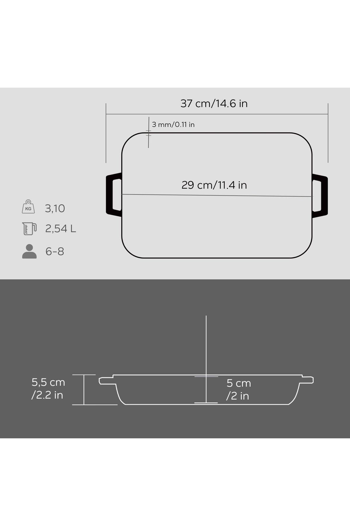 Lava-22X30Cm Rectangular Rosto and Oven Tray - Cast Iron Solid, Double Handle Size 5