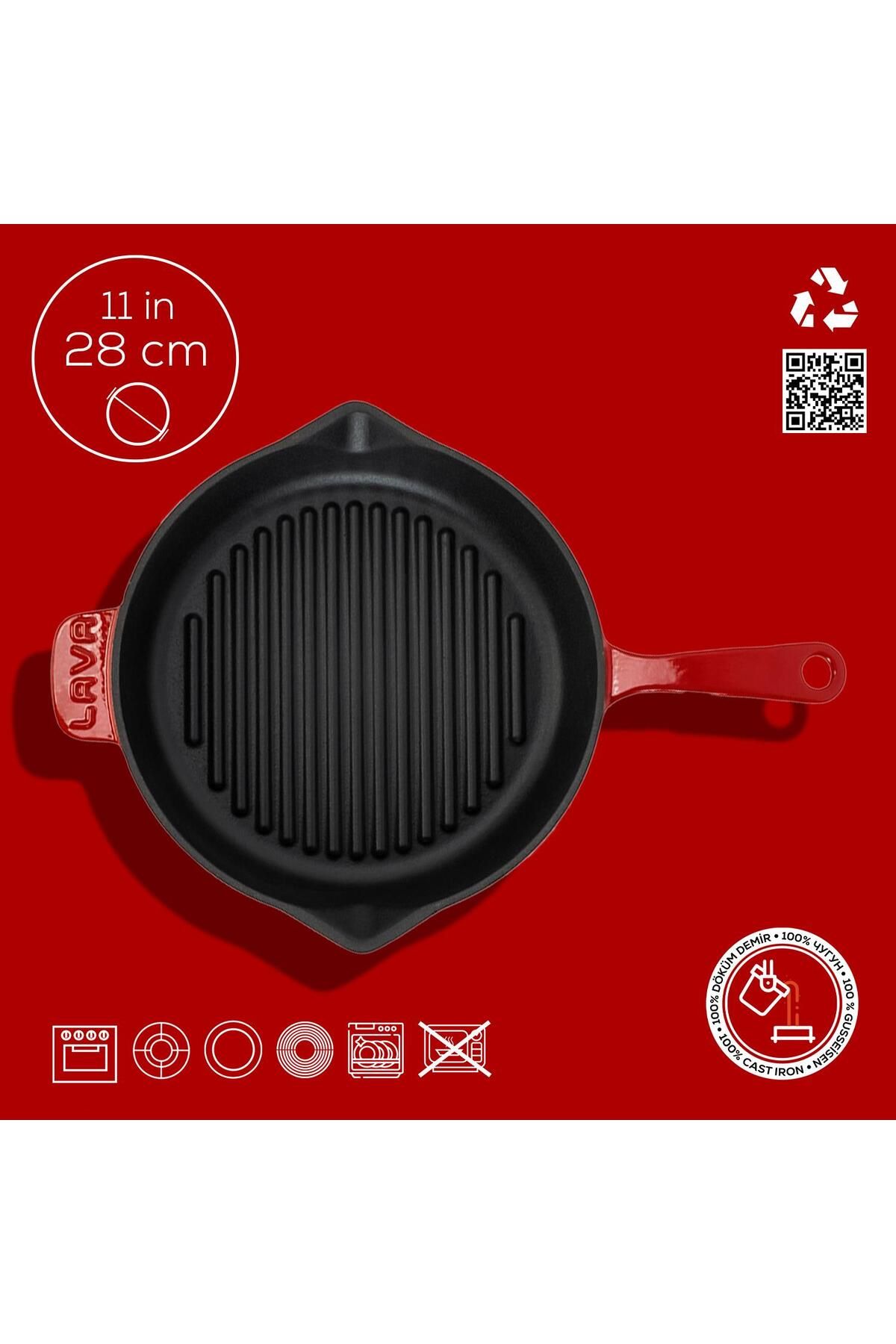 Lava-Cast Round Grill Pan Cast Iron Solid Handle Diameter (Ø)28cm. 4