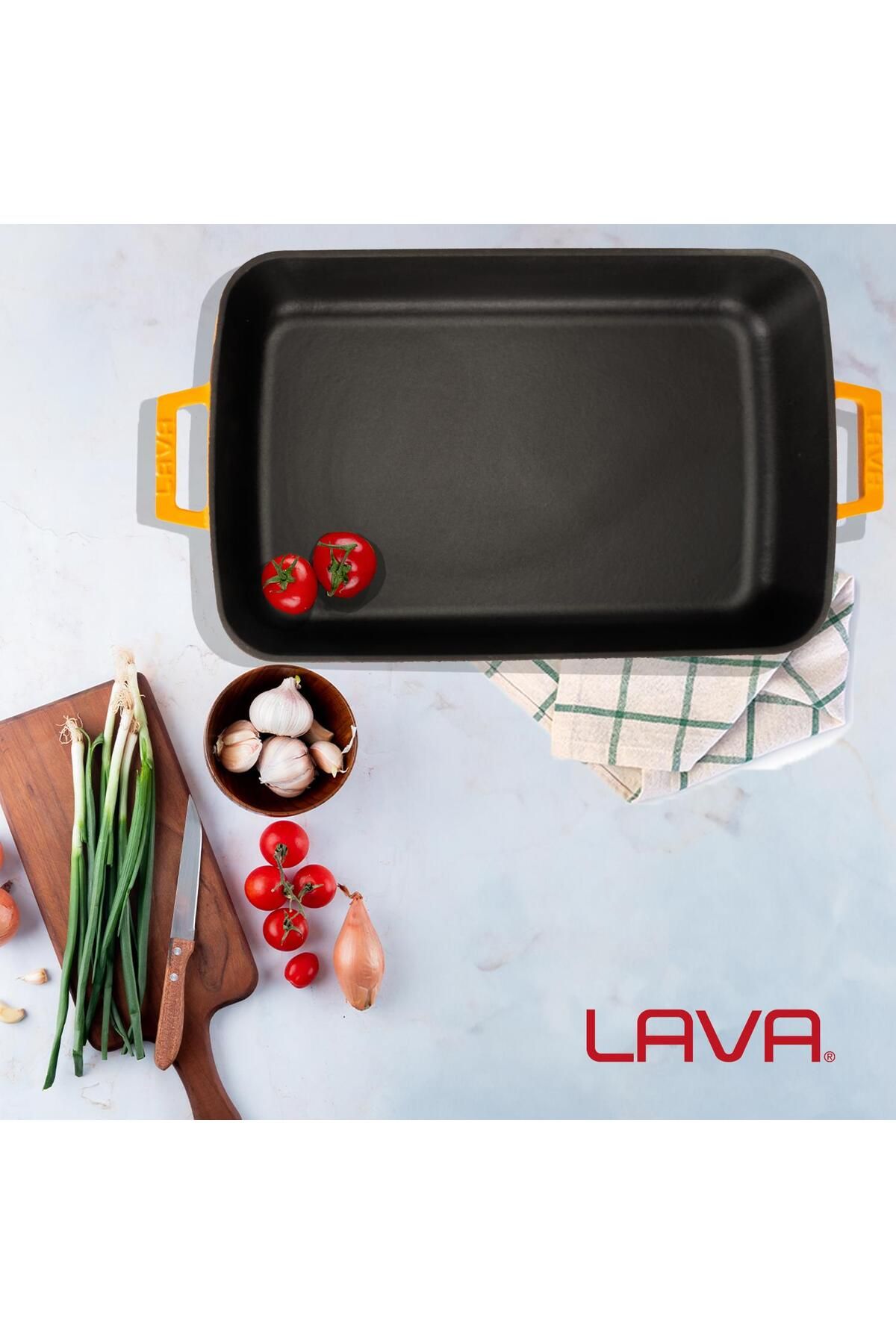 Lava-Cast Rectangular Rosto and Oven Tray Cast Iron Solid Double Handle Spring Series Size 26x4 7