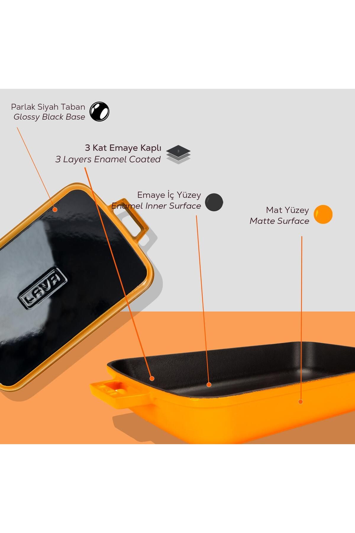 Lava-Cast Rectangular Rosto and Oven Tray Cast Iron Solid Double Handle Spring Series Size 26x4 6