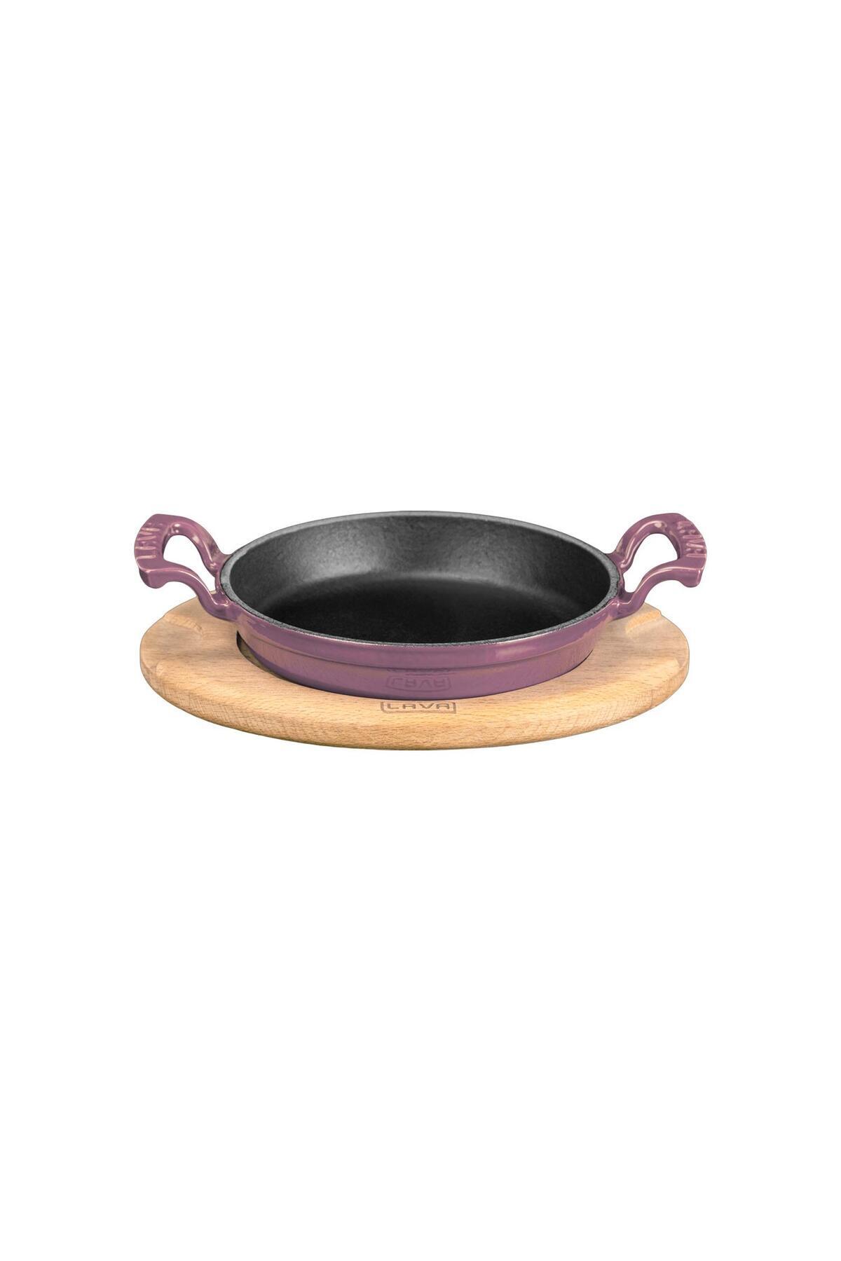 Lava Döküm Yuvarlak Sahan Döküm Demir Yekpare Çift Kulplu Kayın Servis Ahşabı. Çap(Ø)20cm.