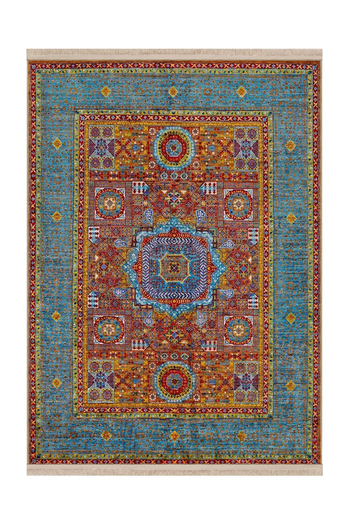 Rugs Modern Halı Leyla Koleksiyonu Mavi Bordür Detaylı Geleneksel Desenli Dokuma Taban Modern Dekoratif Halı leyla87