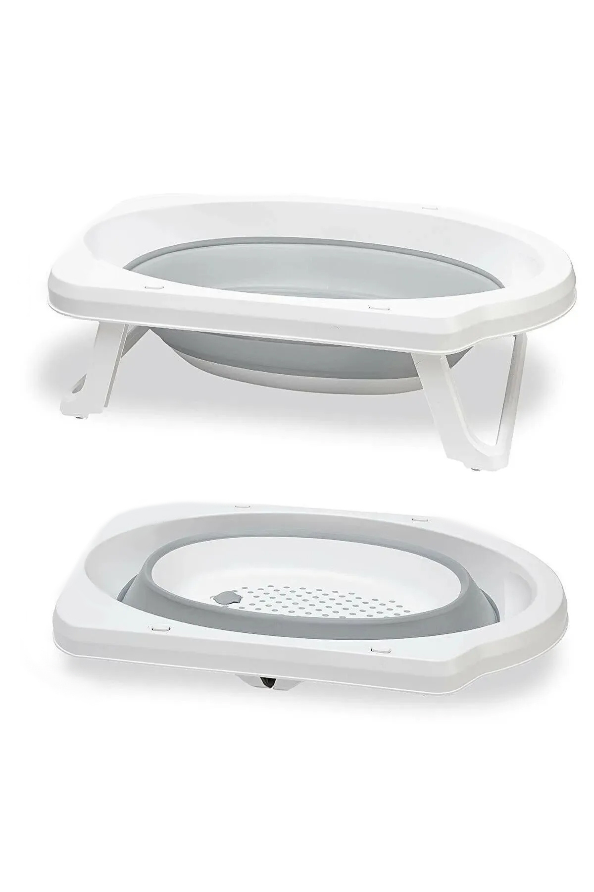 Meleni Baby 3'lü Set Katlanır Bebek Banyo Seti - Katlanabilir Bebek Küveti, Su Kovası, Maşrapa Seti - Gri fotoğrafı 2 (önizleme)