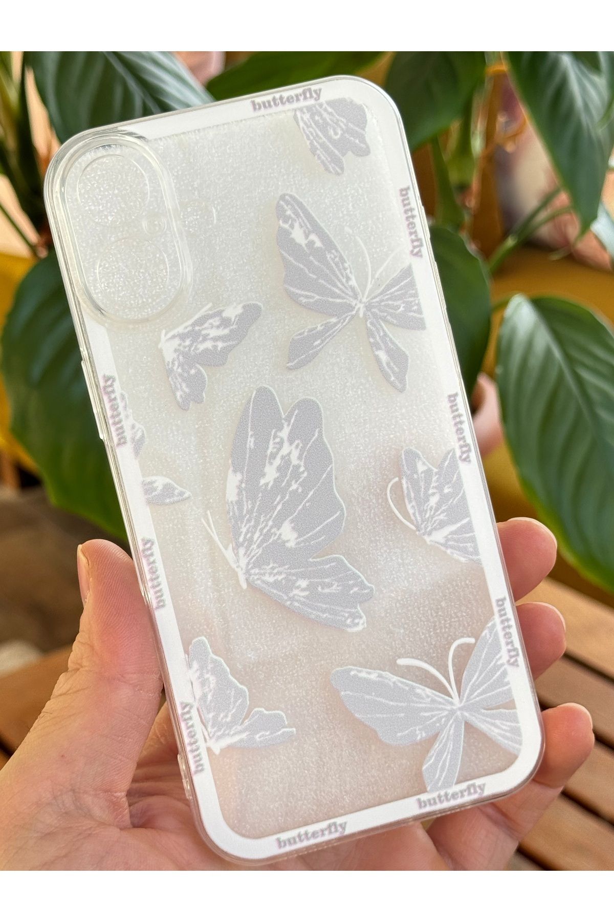 Fibaks-جراب لهاتف Apple iPhone 16 Plus بتصميم نمط حماية للكاميرا وغطاء سيليكون ناعم على شكل فراشة شفافة 4