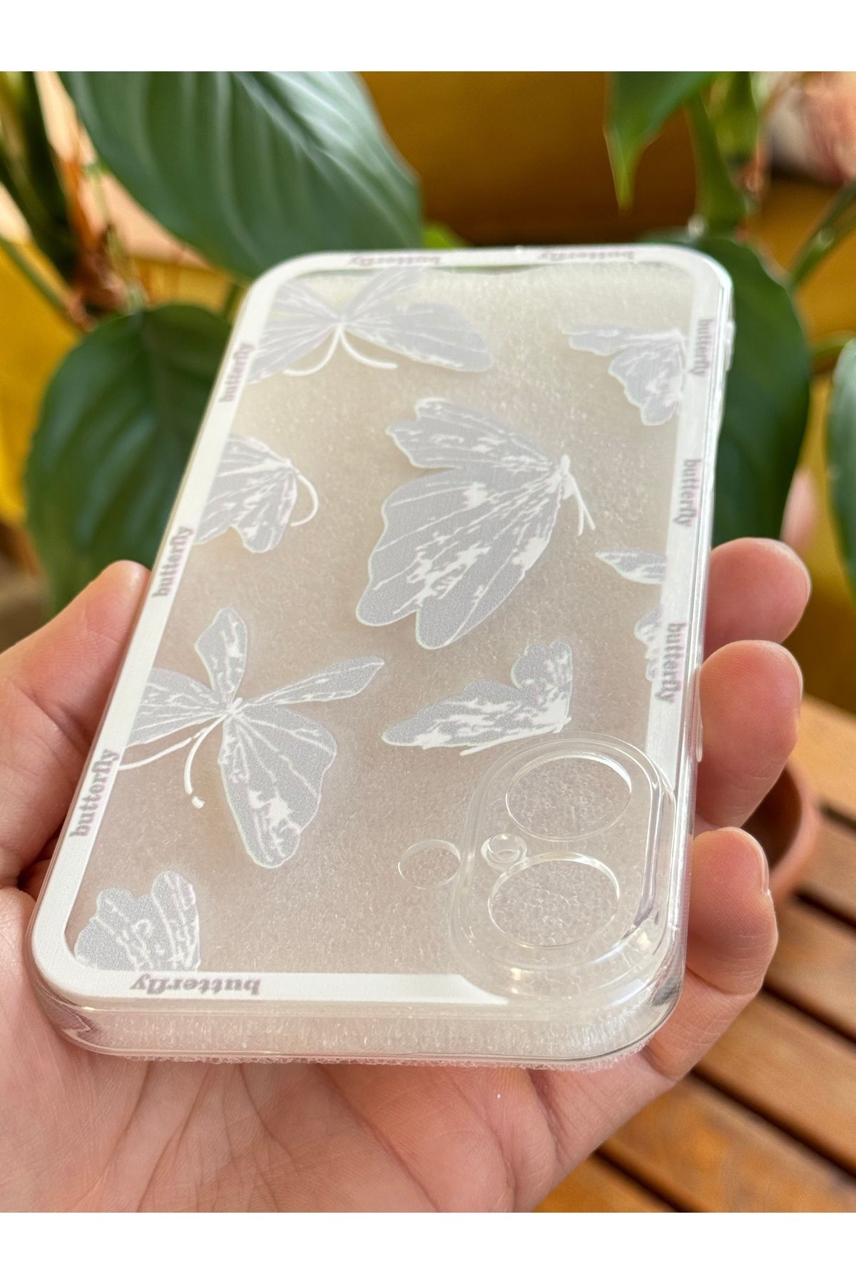 Fibaks-جراب لهاتف Apple iPhone 16 Plus بتصميم نمط حماية للكاميرا وغطاء سيليكون ناعم على شكل فراشة شفافة 5