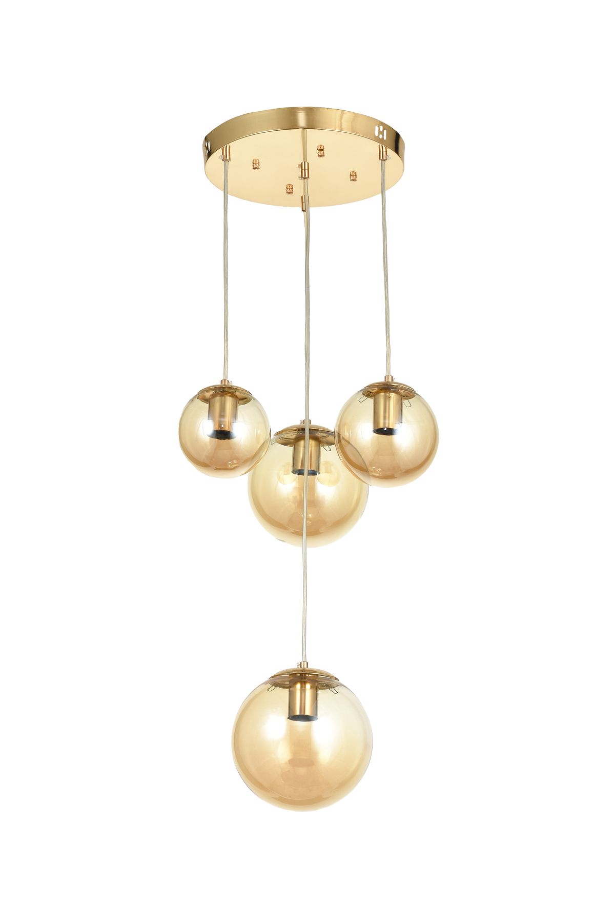 Avizemoda Pigaro 4 lü Bal Renk Camlı Salon Oturma Odası Modern Sarkıt Avize - (Gold Kaplama)
