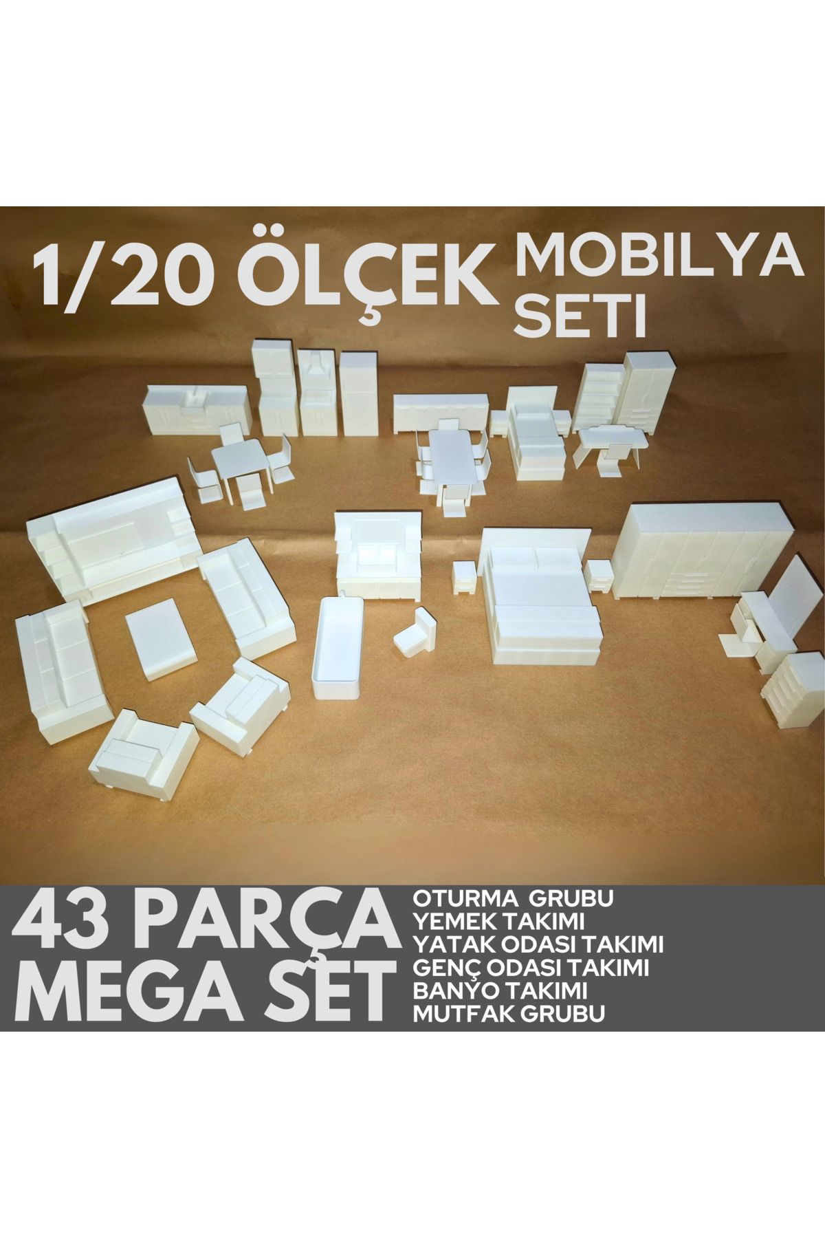 Home 1/20 ÖLÇEK Mimari Maket Diorama Mobilya seti- Minyatür Boyanabilir Ev Eşyaları, İç mimari-Tefriş