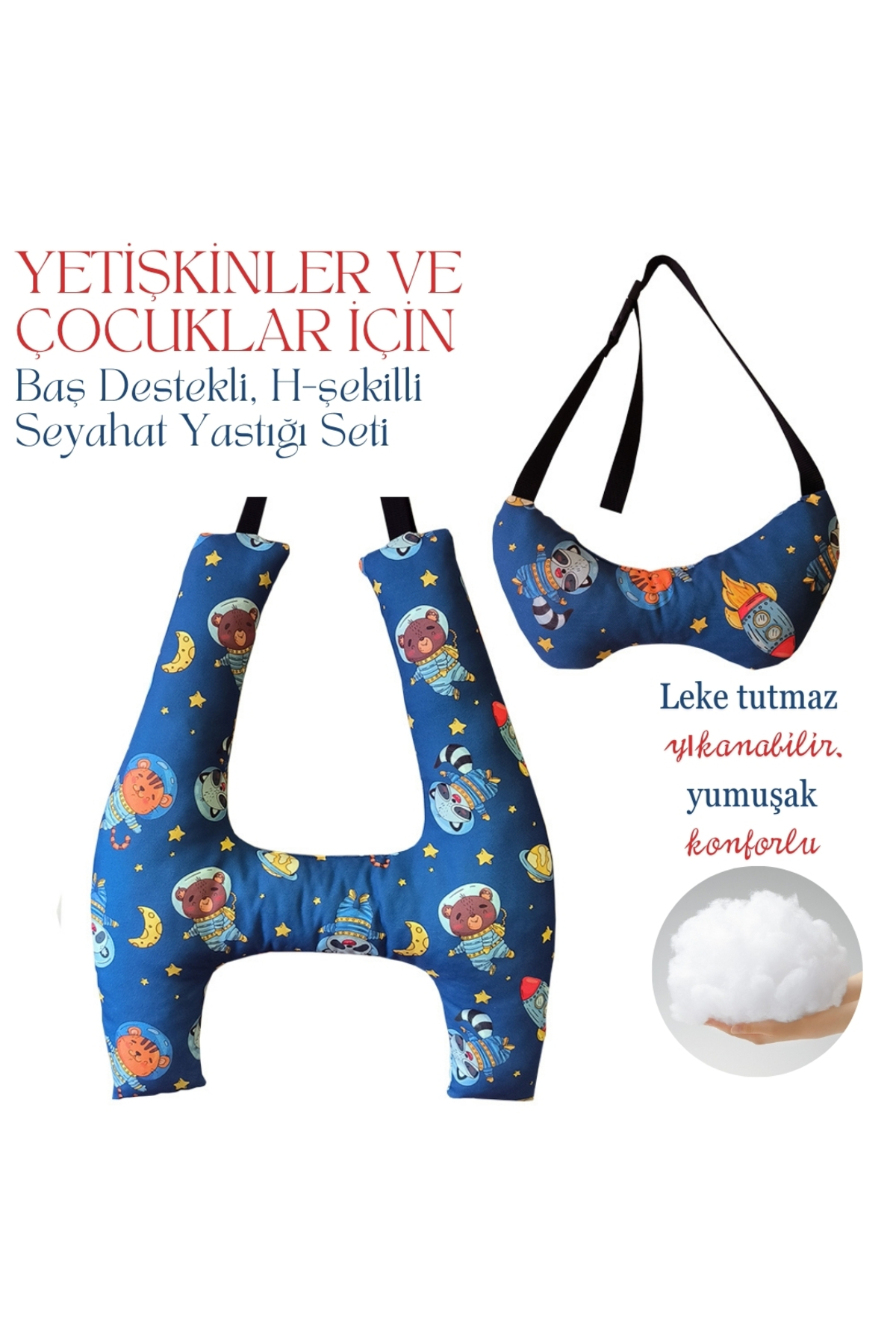 Simone Jr. Yetişkinler ve Çocuklar için Baş Destekli, H-Şekilli Seyahat Yastığı Seti - 2’li. fotoğrafı 3 (önizleme)